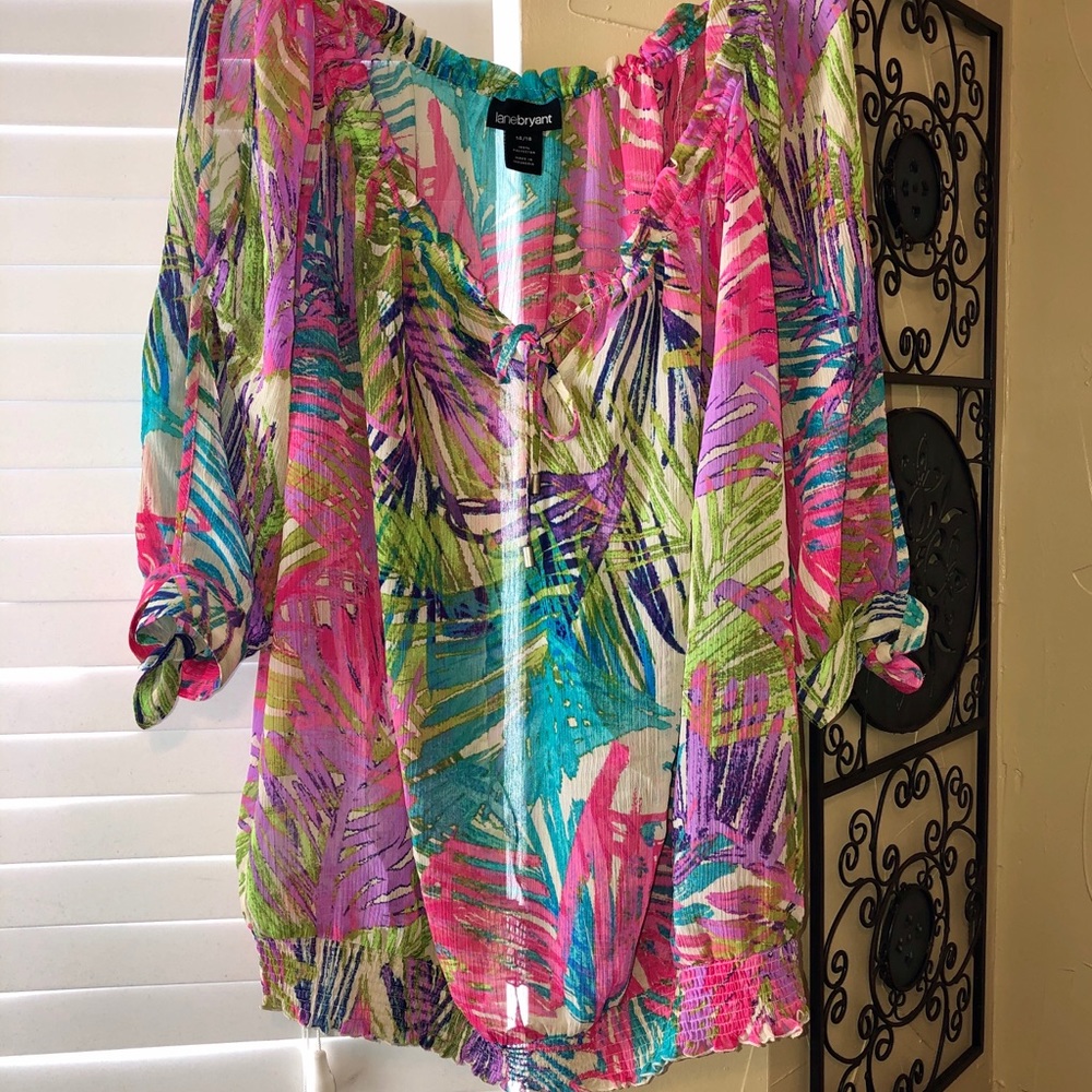 Lane Bryant | Tropical leaf cold shoulder blouse